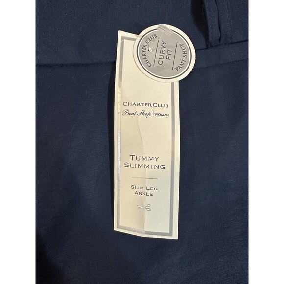 NWT Charter Club Curvy Fit Tummy Slimming Slim Leg Ankle Navy Blue Pants Size 16 - Picture 4 of 12